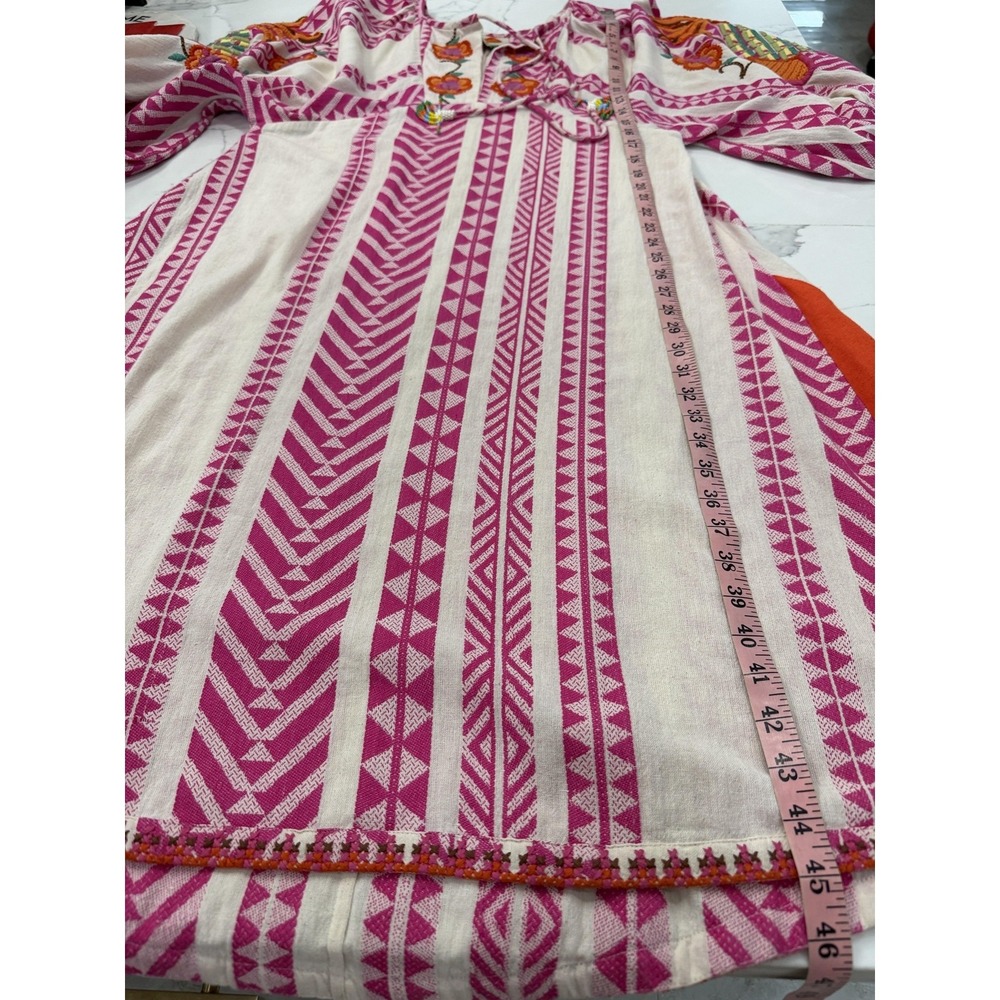 Farm Rio Dress Womens Medium Pink Striped Embroidered Kaftan‎ Maxi Boho - Picture 6 of 11